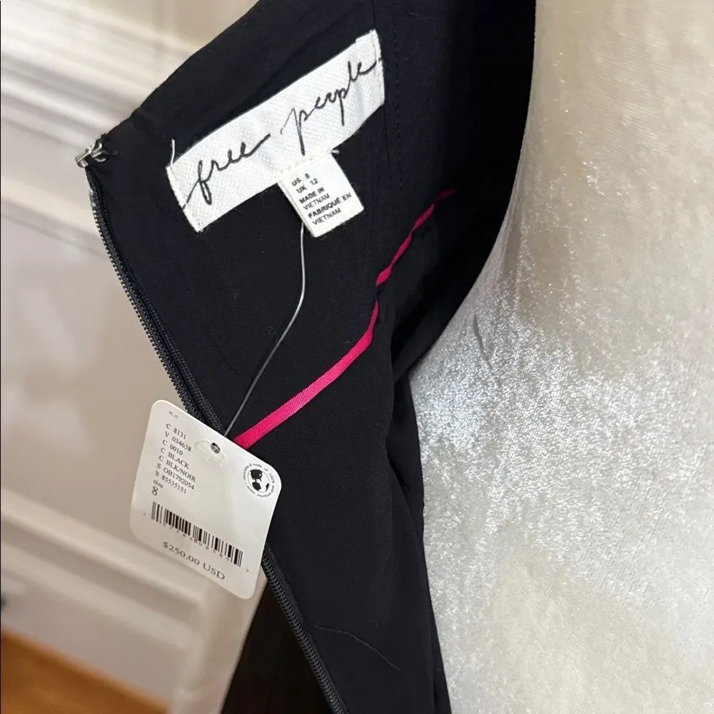 Free People Satin Cutout Jumpsuit Black Wide Leg Size 8 NWT